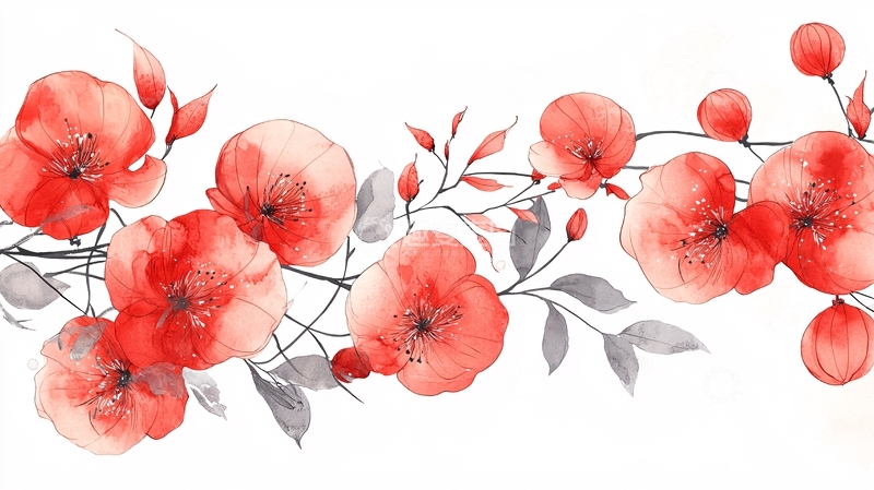 高清大图下载【趣麦麦图】红色花卉手绘艺术背景图