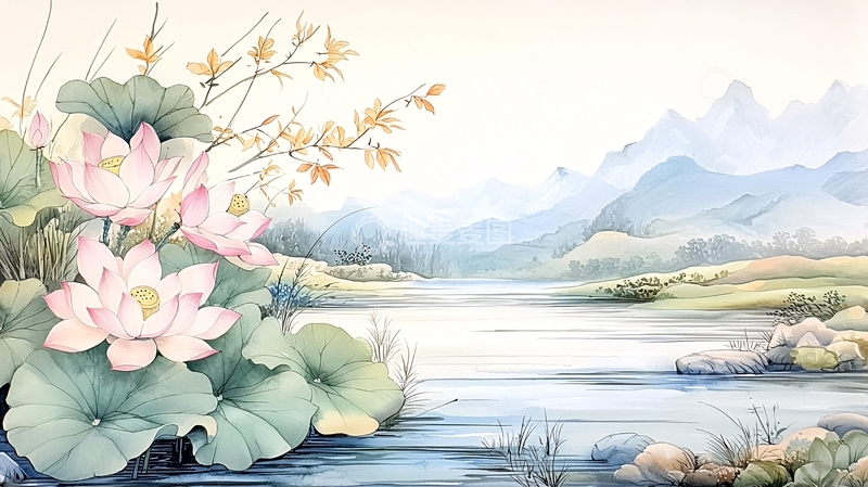 高清大图下载【趣麦麦图】荷塘月色山水画