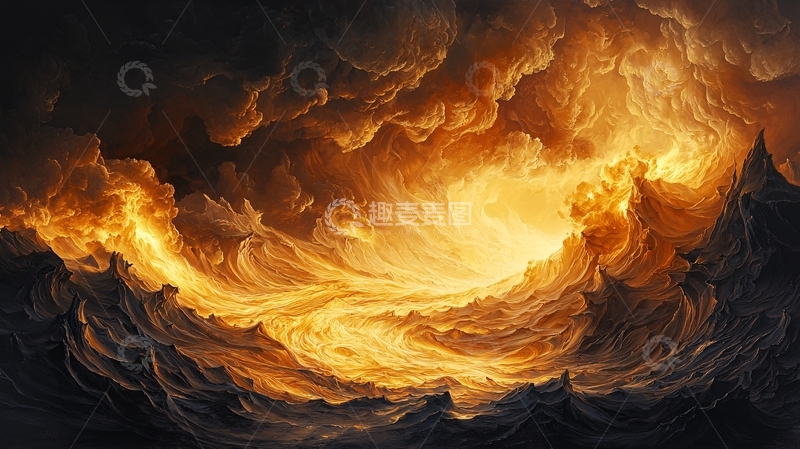 高清大图下载【趣麦麦图】金色风暴海浪与云层