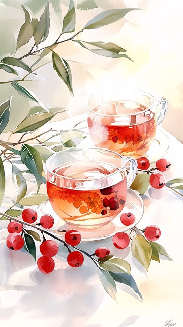 秋日茶香与红果
