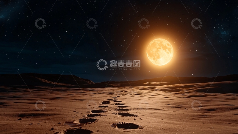 高清大图下载【趣麦麦图】月光下的沙漠足迹