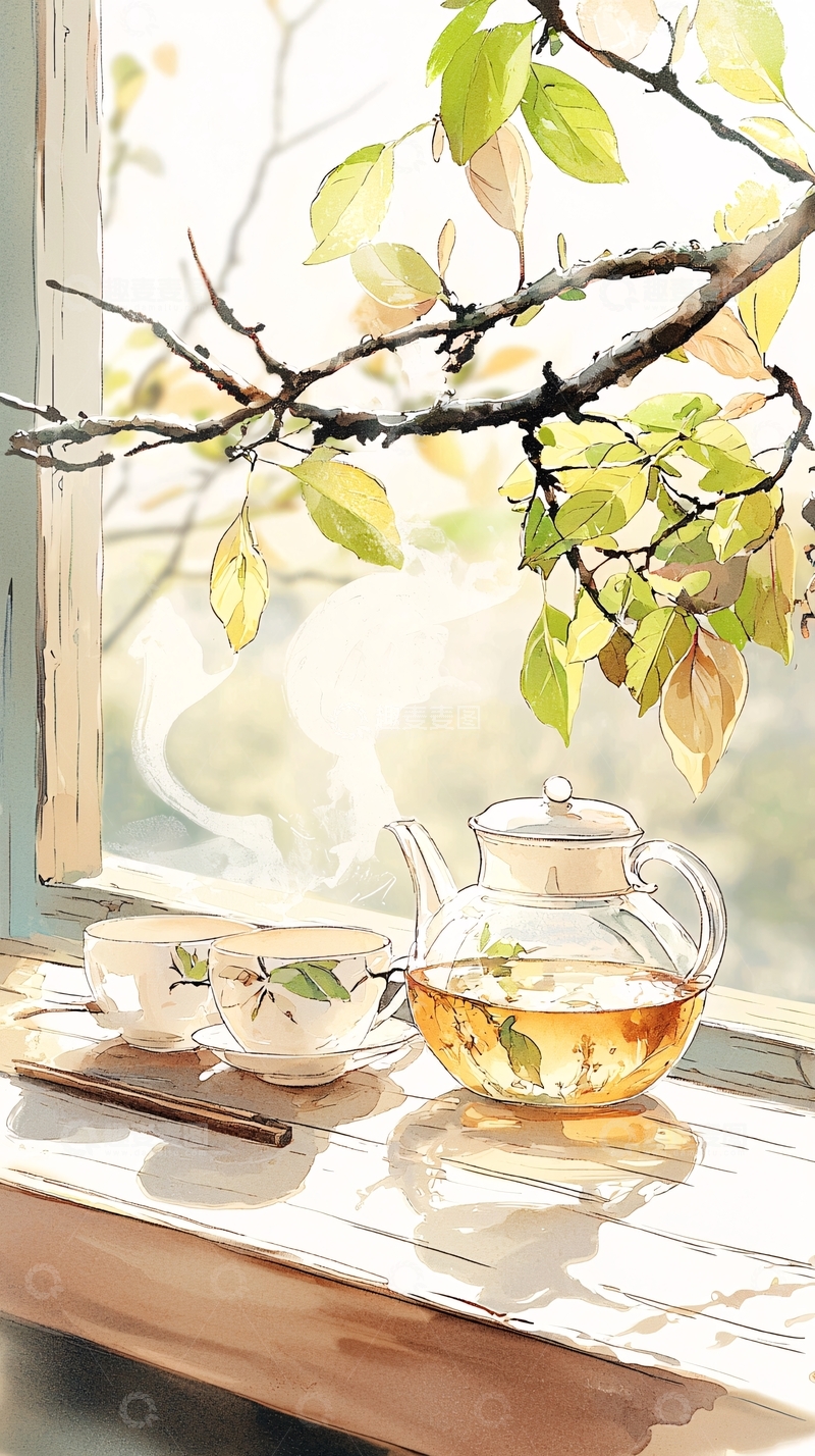 高清大图下载【趣麦麦图】秋日阳光下的茶时光