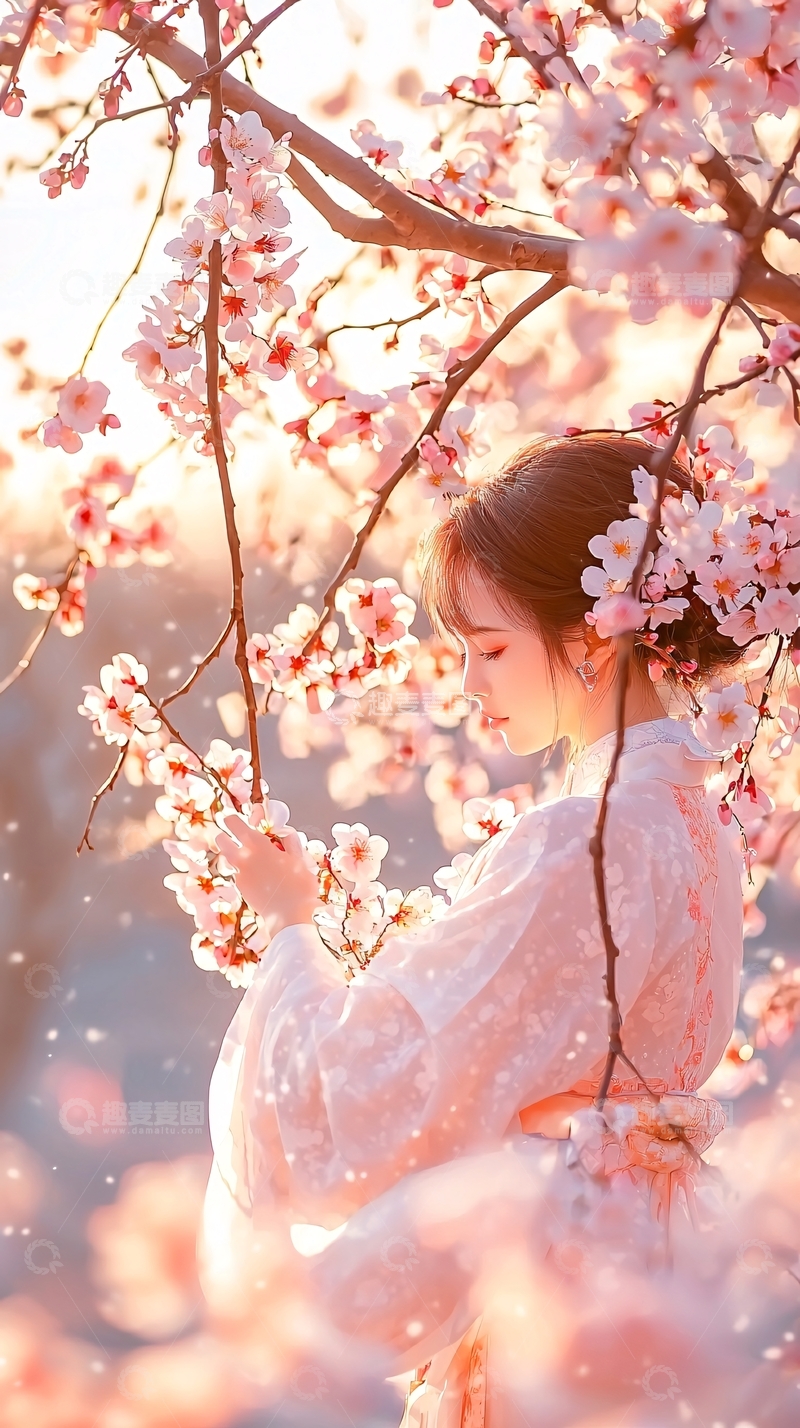 高清大图下载【趣麦麦图】樱花下的少女