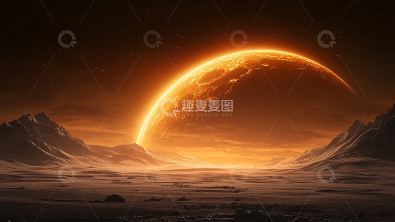 高清大图下载【趣麦麦图】火星日落科幻场景