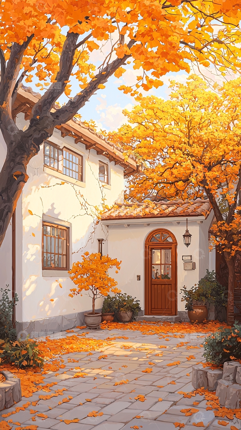 高清大图下载【趣麦麦图】秋日庭院风景画