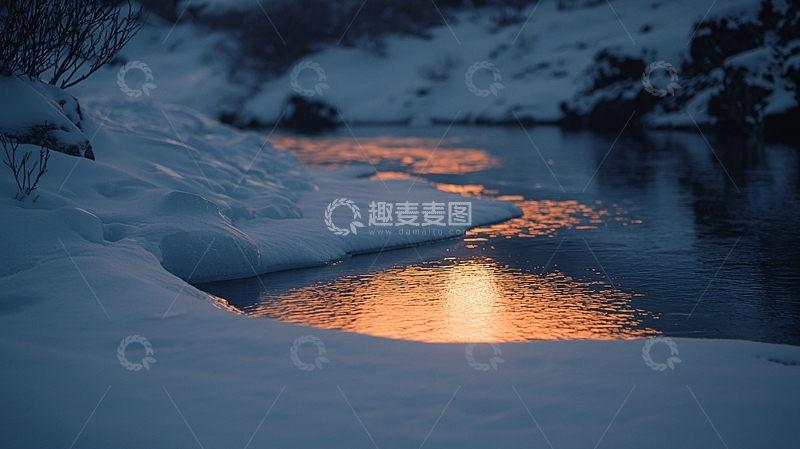 高清大图下载【趣麦麦图】冬日雪景中的温暖光芒