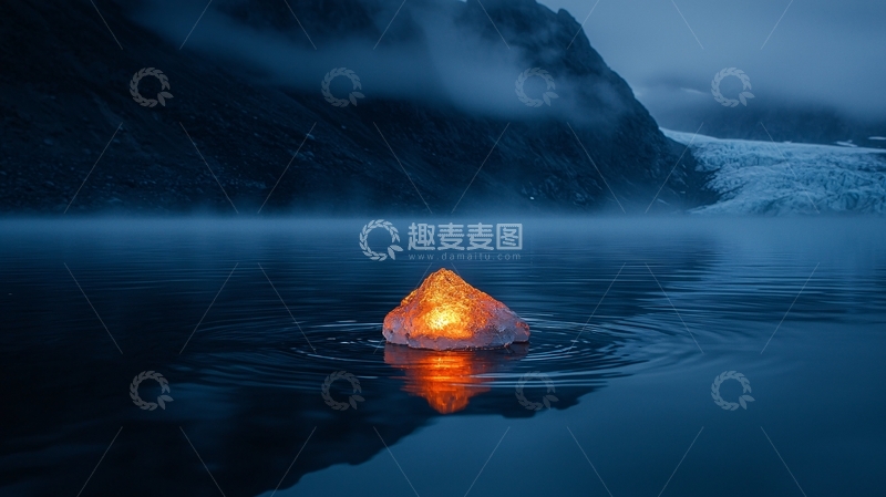 高清大图下载【趣麦麦图】冰川湖中的发光岩石
