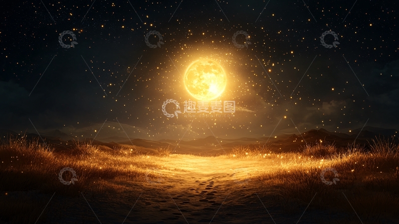 高清大图下载【趣麦麦图】月光下的草原夜景