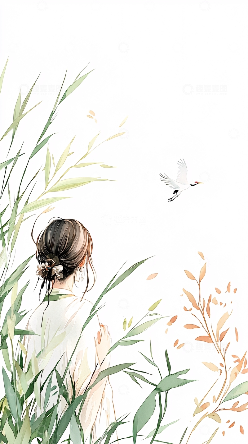 高清大图下载【趣麦麦图】秋日芦苇与白鹤