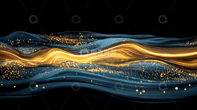 高清大图下载【趣麦麦图】金色波浪与光点的艺术背景