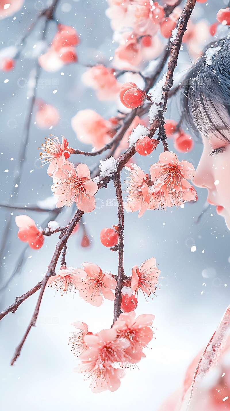 高清大图下载【趣麦麦图】冬日樱花飘雪人像
