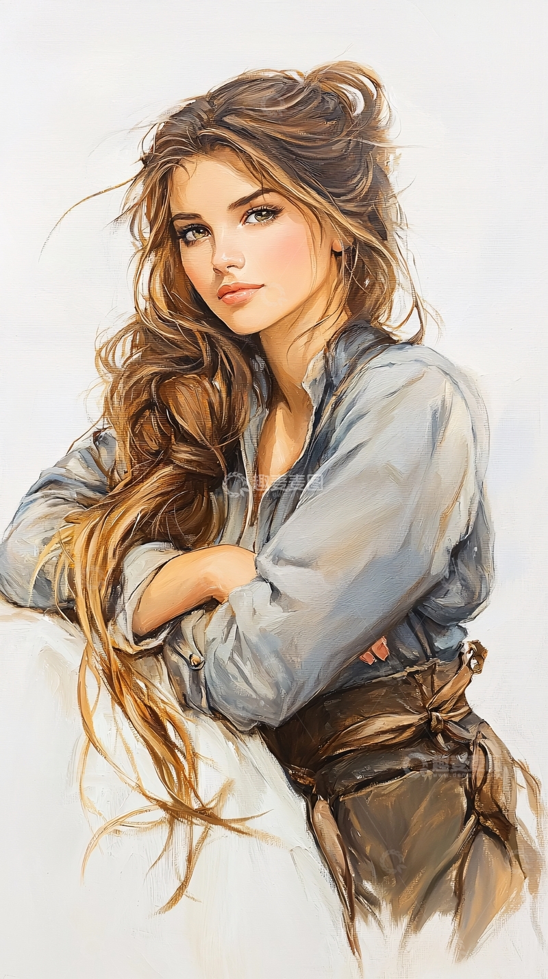 高清大图下载【趣麦麦图】长发美女油画写真