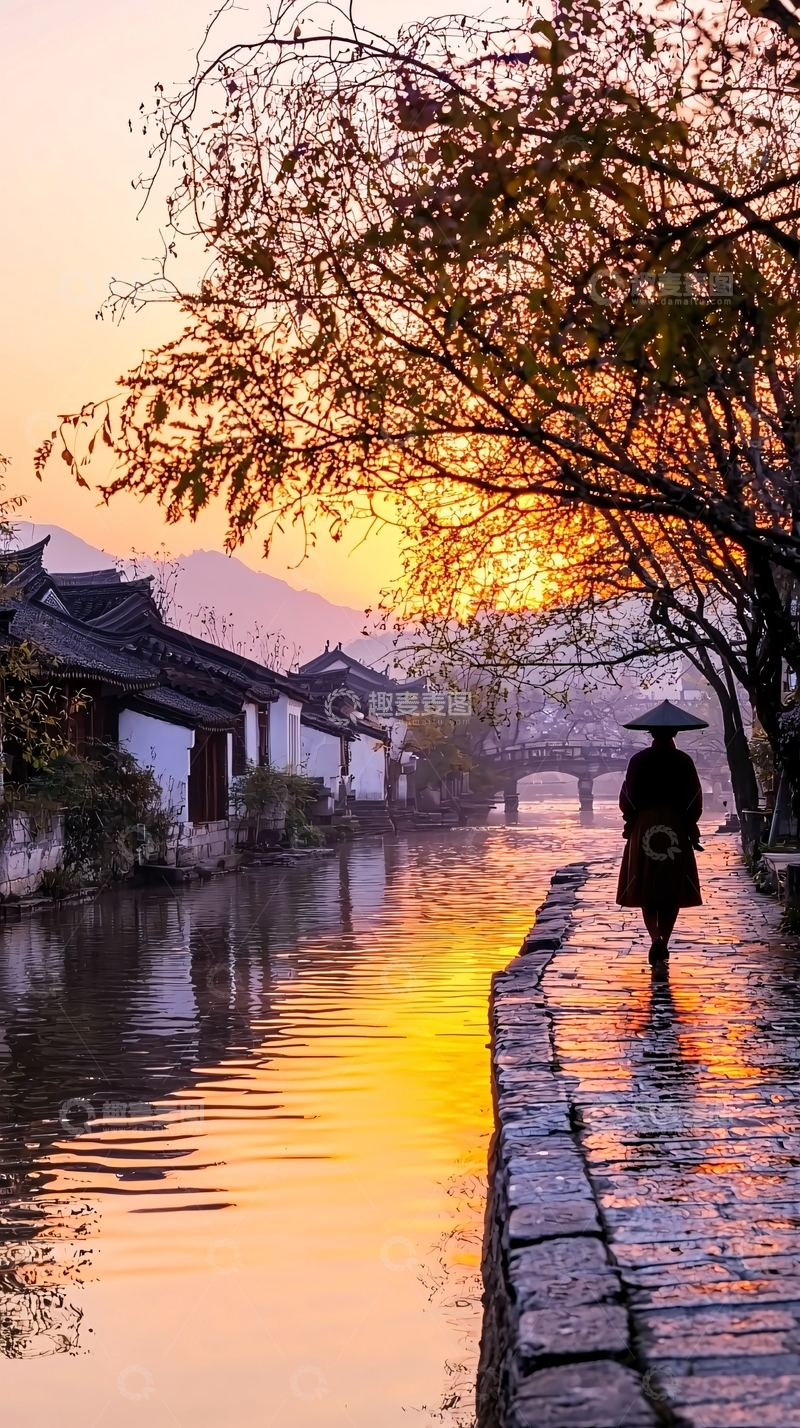 高清大图下载【趣麦麦图】古村落日落下的宁静小径