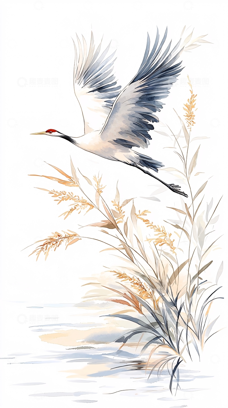 高清大图下载【趣麦麦图】飞鹤与芦苇的自然之美