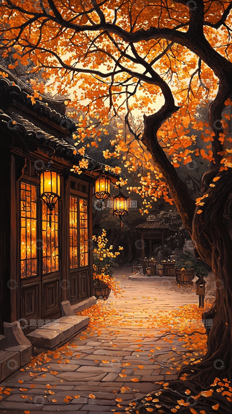 高清大图下载【趣麦麦图】秋日古巷灯火辉煌