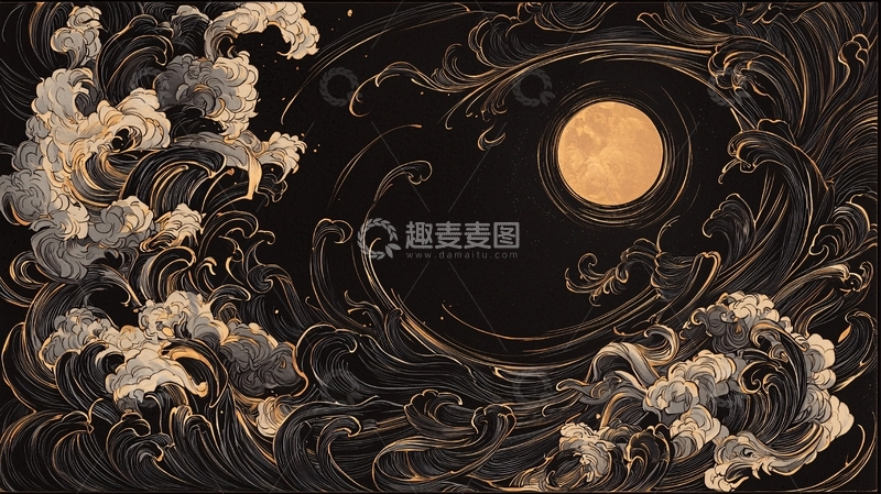 高清大图下载【趣麦麦图】波涛汹涌的夜晚月光