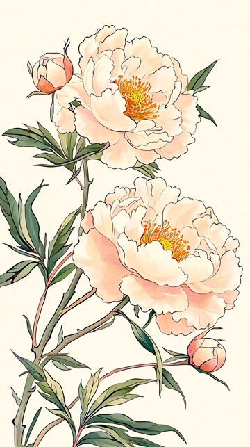 牡丹花手绘插画素材