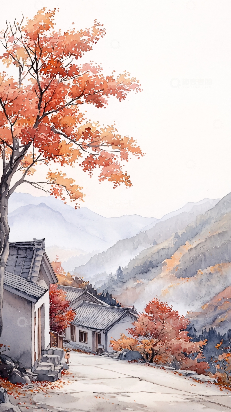 高清大图下载【趣麦麦图】秋日山间小屋风景