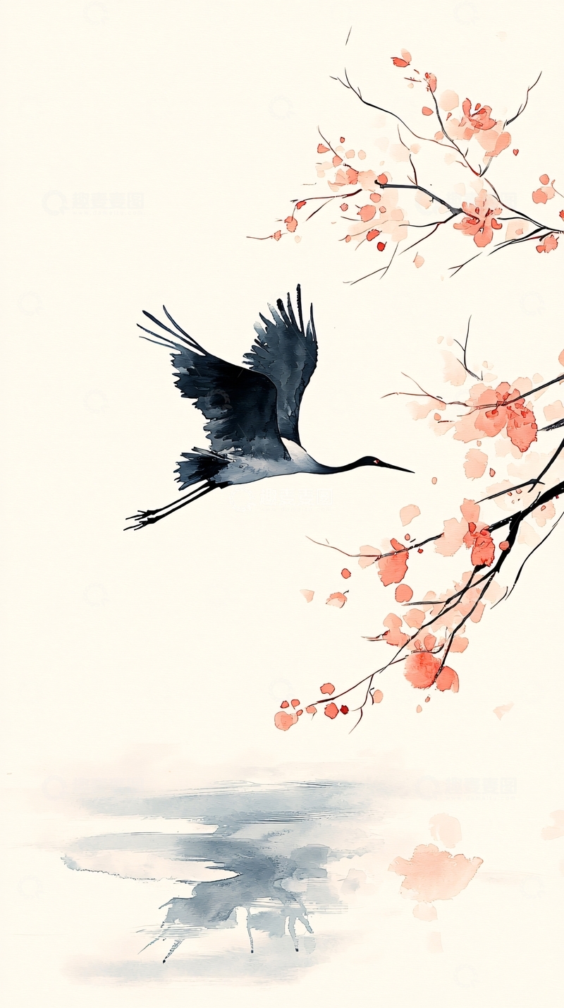 高清大图下载【趣麦麦图】飞鹤樱花水彩画