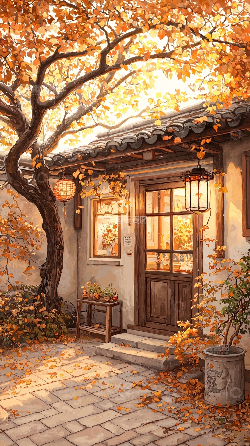 高清大图下载【趣麦麦图】秋日庭院温馨小屋