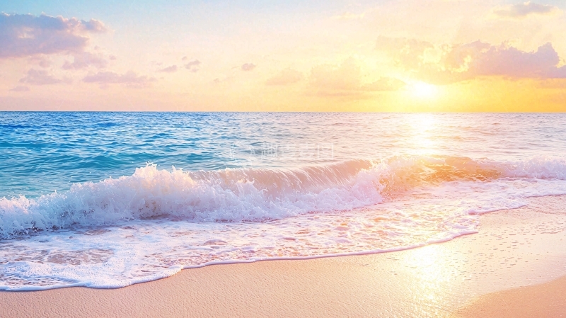 高清大图下载【趣麦麦图】日落海滩海浪沙滩风景