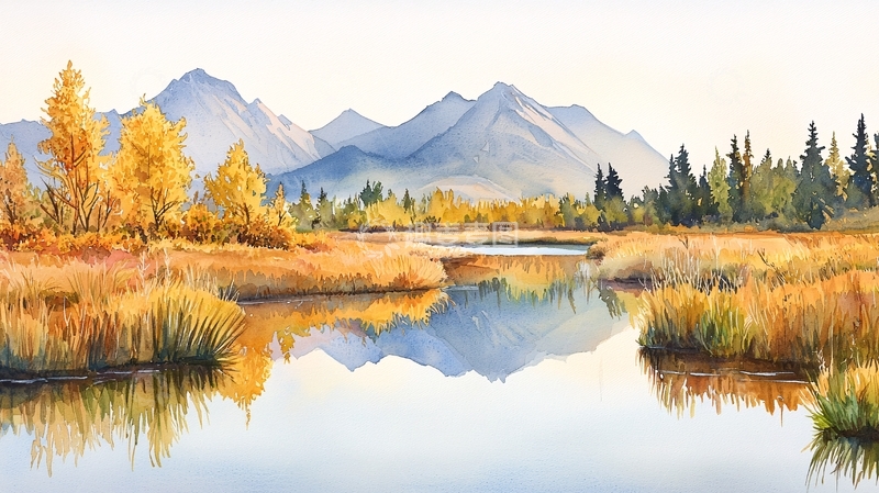 高清大图下载【趣麦麦图】秋日山湖静谧风景