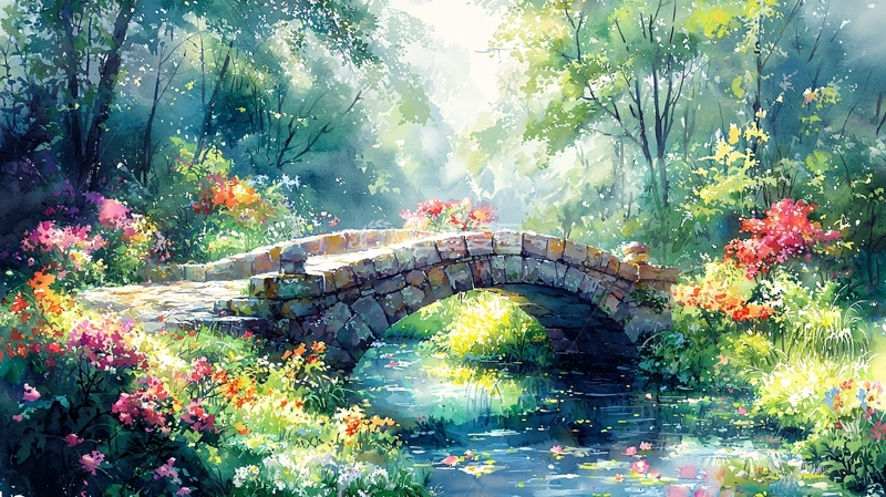 高清大图下载【趣麦麦图】石桥花海自然风光