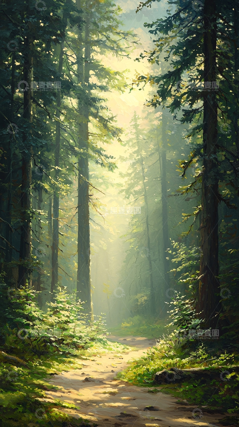 高清大图下载【趣麦麦图】晨光森林小径