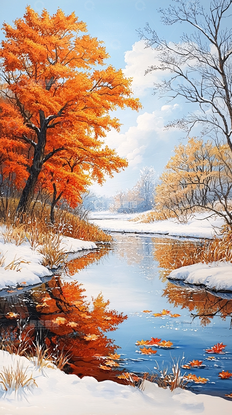 高清大图下载【趣麦麦图】秋日雪景河流风景