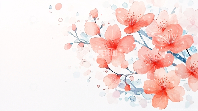 高清大图下载【趣麦麦图】粉色樱花水彩画背景图