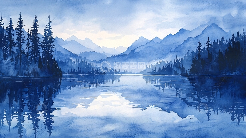 高清大图下载【趣麦麦图】宁静湖畔山林倒影