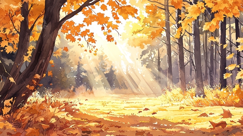 高清大图下载【趣麦麦图】秋日森林阳光穿透