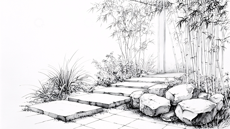 高清大图下载【趣麦麦图】竹林小径石阶景观图