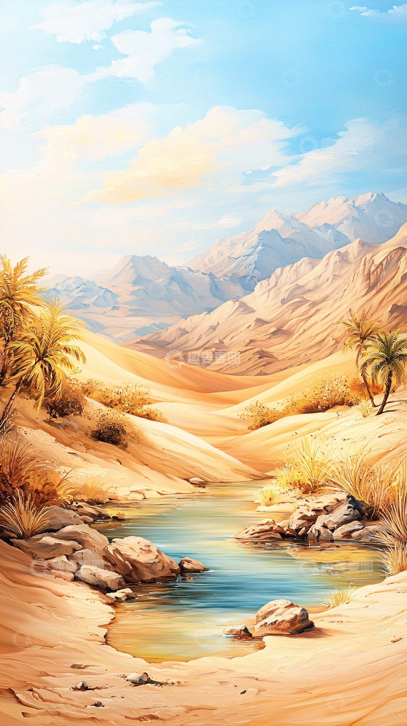 高清大图下载【趣麦麦图】沙漠中的绿洲风景