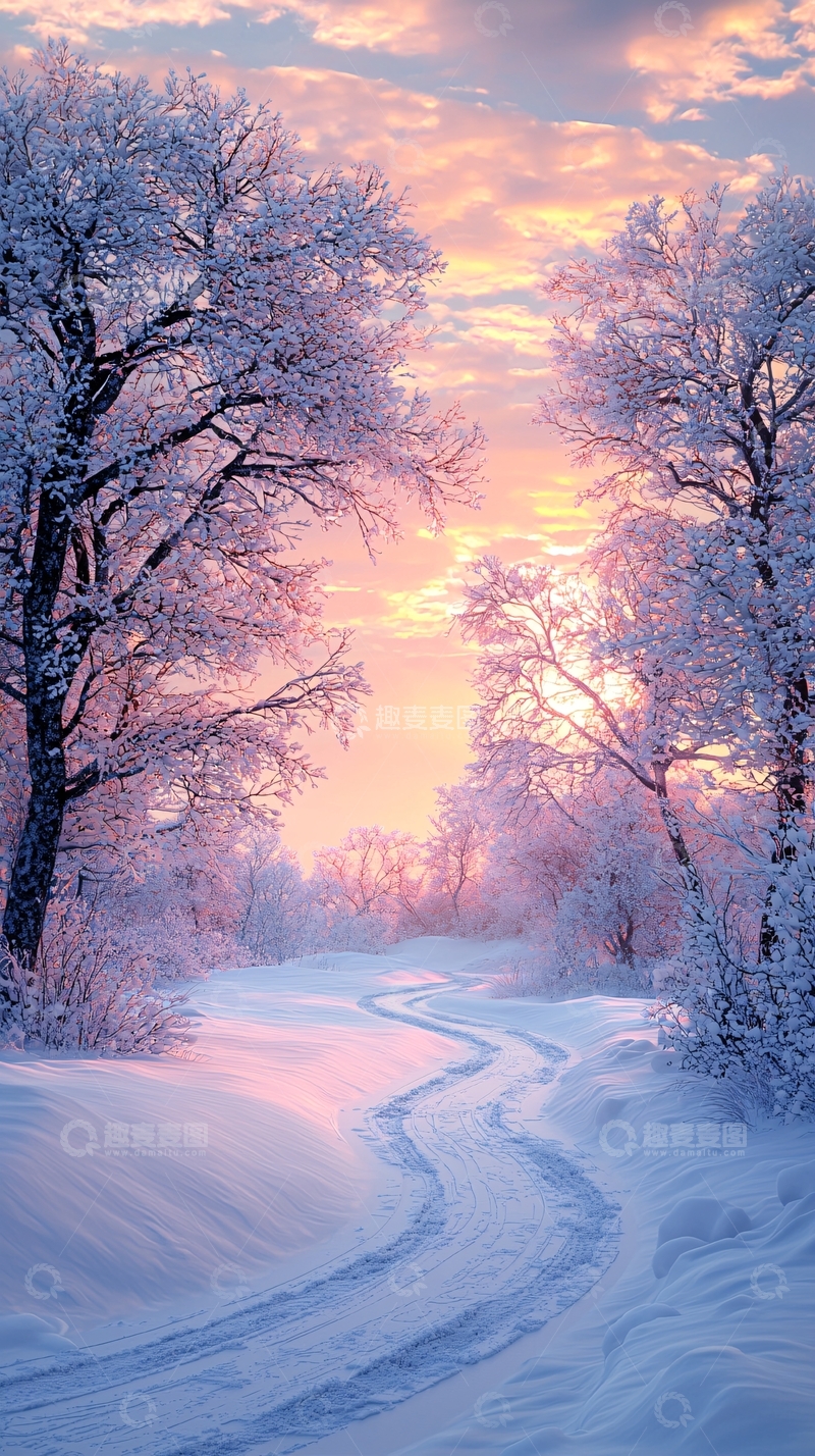 高清大图下载【趣麦麦图】冬日雪景小路