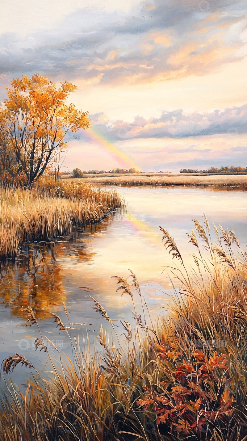 高清大图下载【趣麦麦图】秋日湖畔彩虹美景