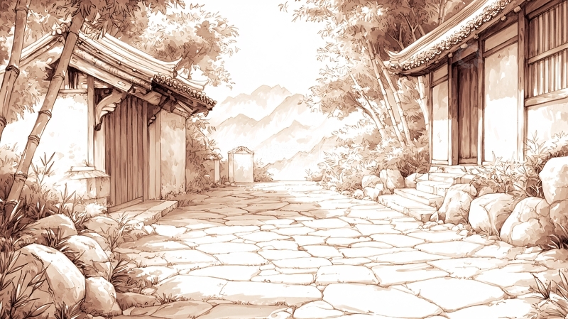 高清大图下载【趣麦麦图】古风庭院石径山水画