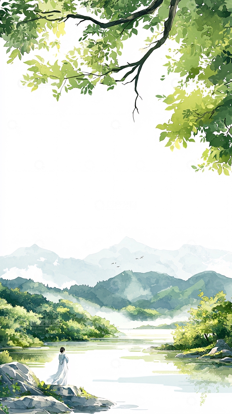 高清大图下载【趣麦麦图】山水田园风景插画