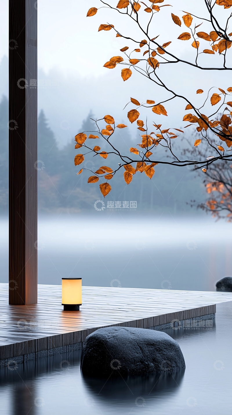 高清大图下载【趣麦麦图】秋日温泉静谧场景