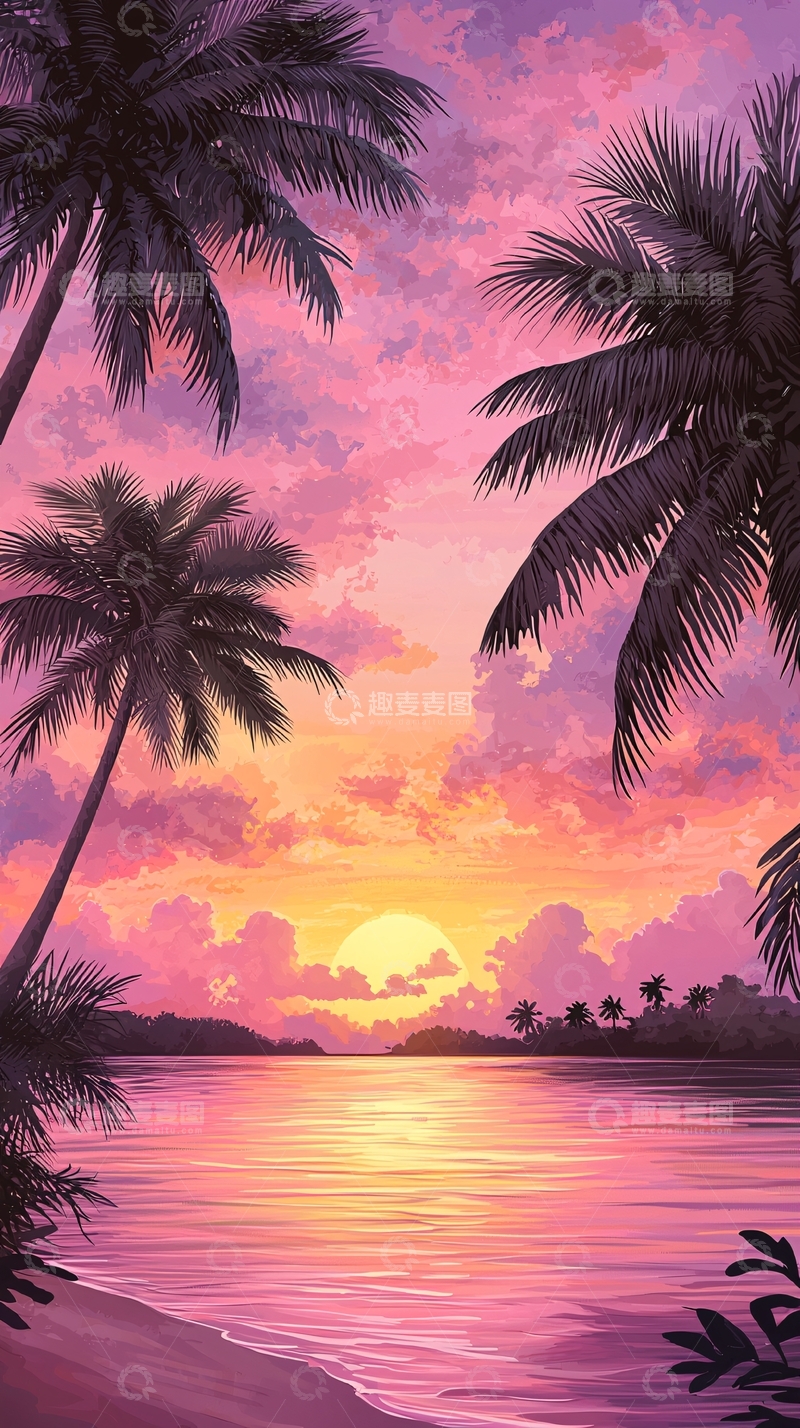 高清大图下载【趣麦麦图】热带日落海滩风景