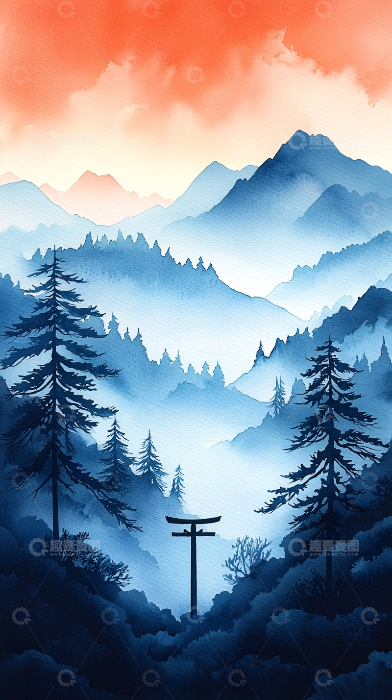 高清大图下载【趣麦麦图】山间神社剪影