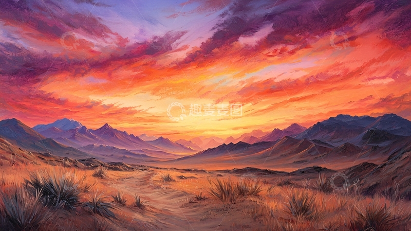 高清大图下载【趣麦麦图】沙漠日落山景