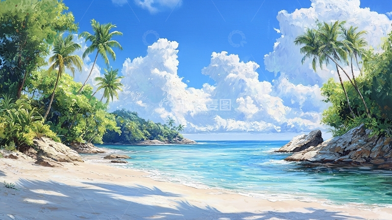 高清大图下载【趣麦麦图】热带海滩风景画