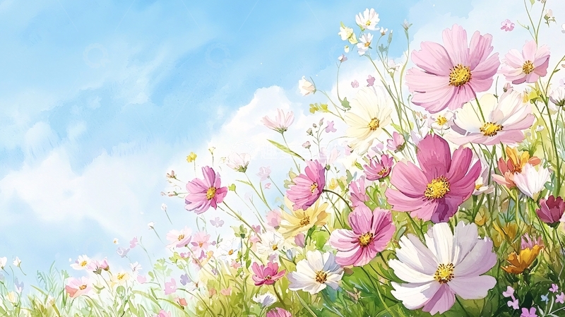 高清大图下载【趣麦麦图】蓝天下的花海风景画