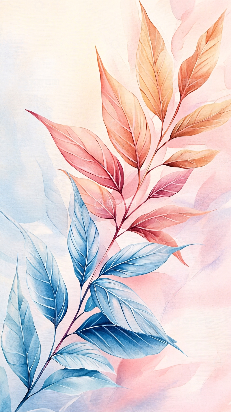 高清大图下载【趣麦麦图】秋日色彩斑斓的树叶插画