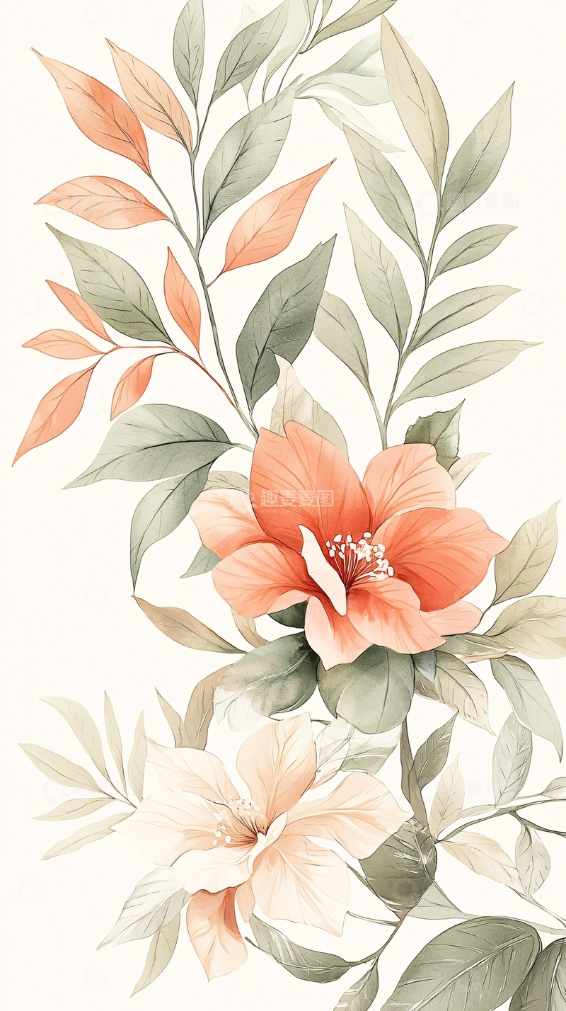 高清大图下载【趣麦麦图】橙色花卉手绘插画素材