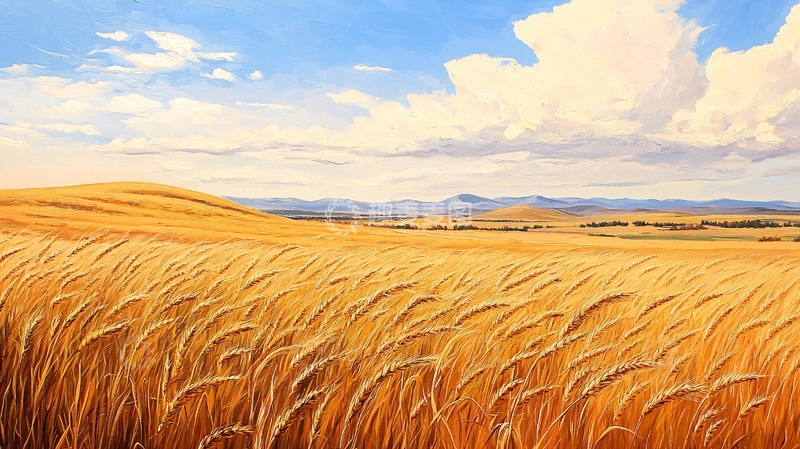 高清大图下载【趣麦麦图】金黄色麦田与蓝天白云