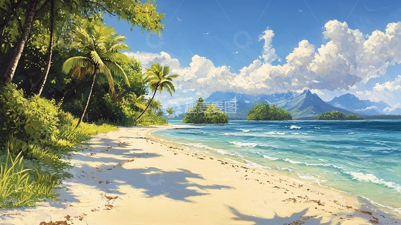高清大图下载【趣麦麦图】热带海滩风景画