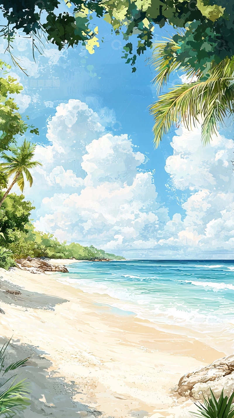 高清大图下载【趣麦麦图】热带海滩风景画