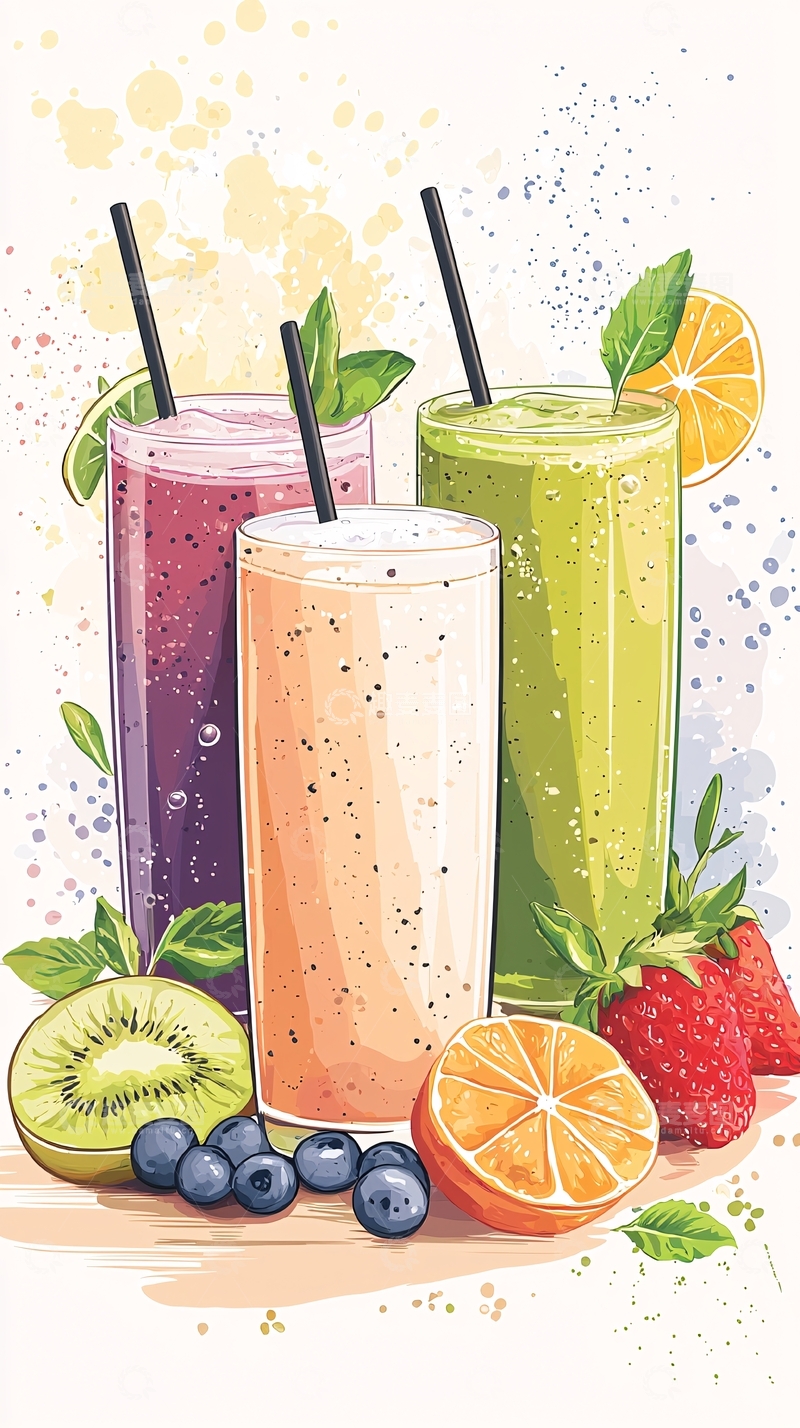 高清大图下载【趣麦麦图】水果果汁饮品插画